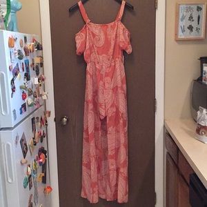 Coral Paisley Print Maxi Dress/Romper